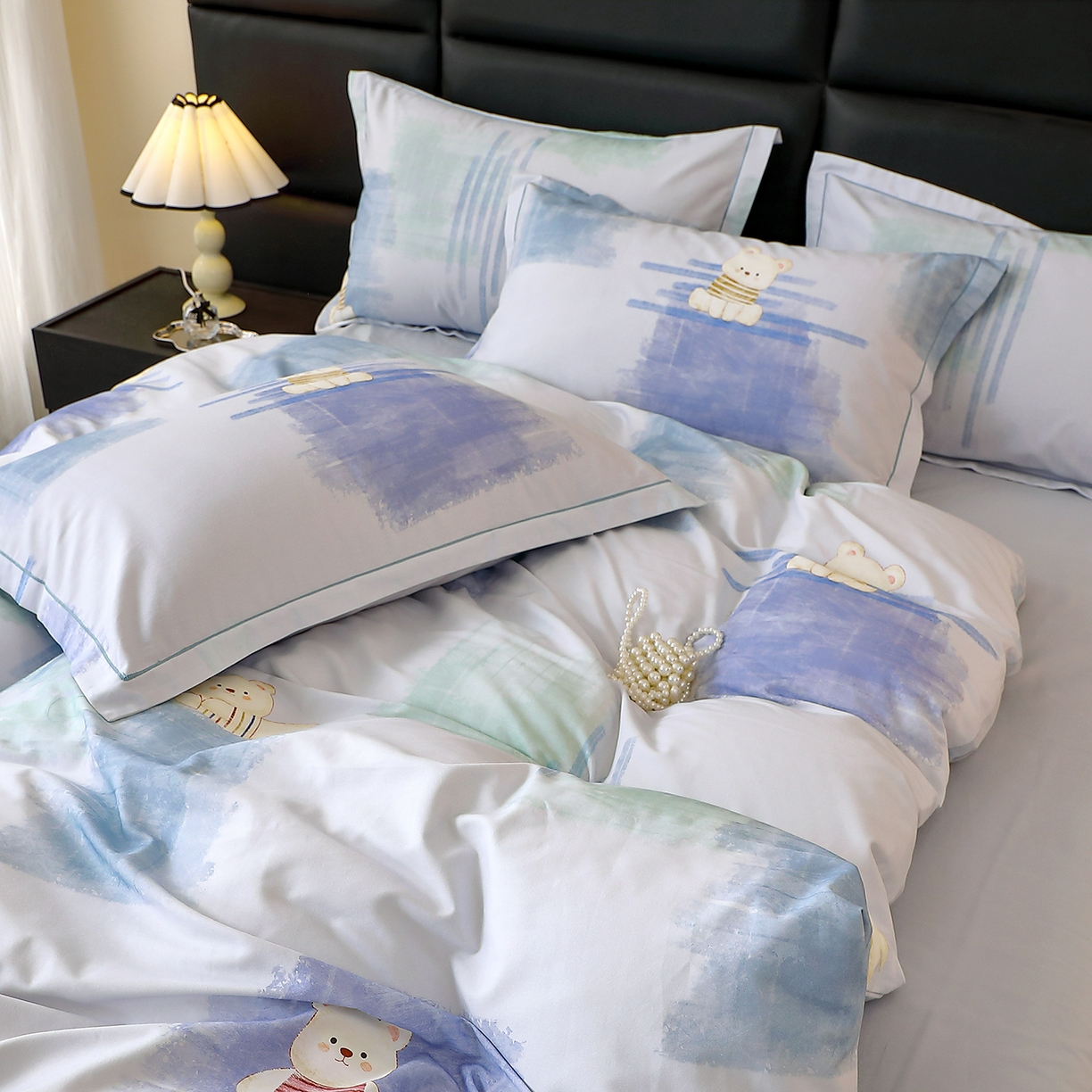 91家纺网 家纺一手货源 找家纺 馨雅家纺 2025新款全棉磨毛数码印花四件套 小可布丁-灰