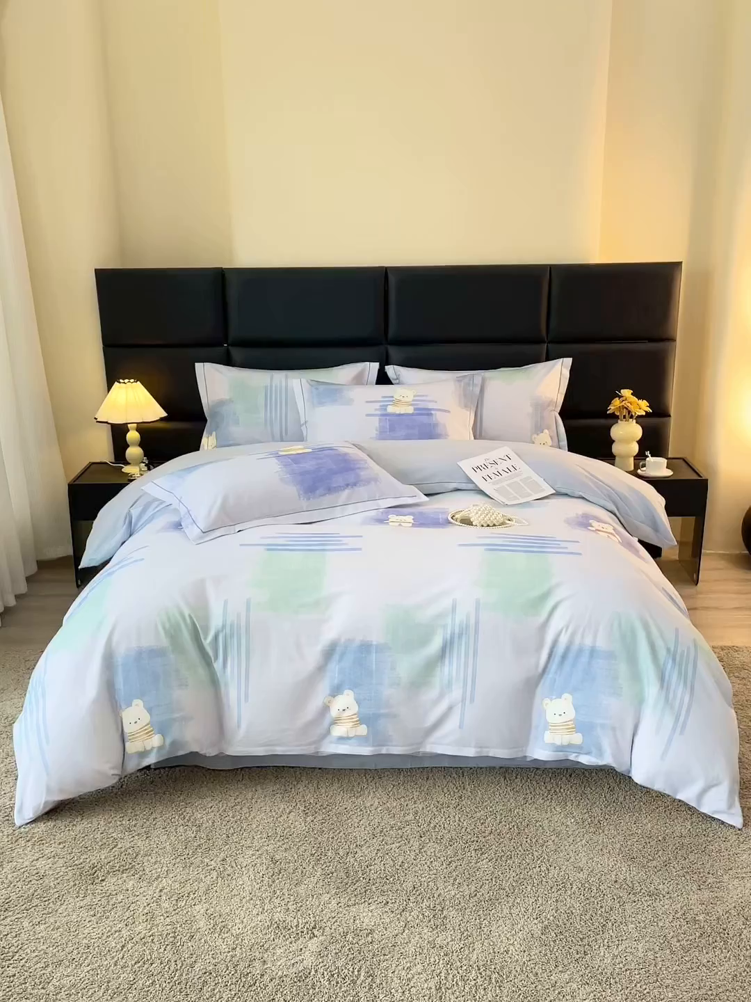 91家纺网 家纺一手货源 找家纺 馨雅家纺 2025新款全棉磨毛数码印花四件套 小可布丁-灰