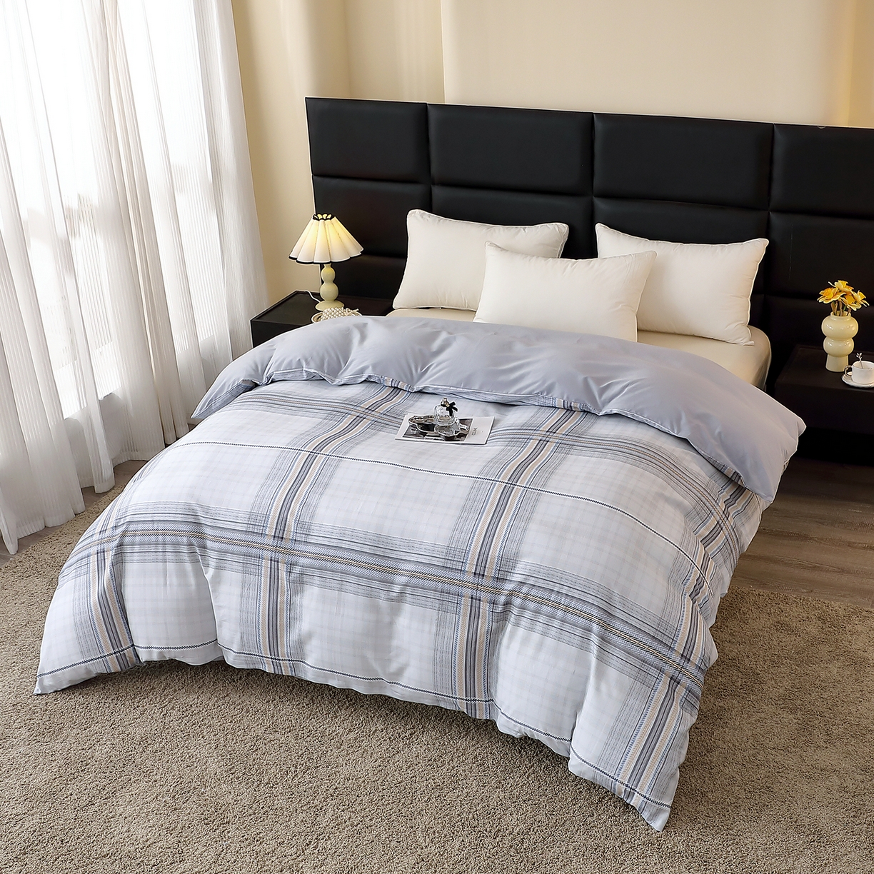 91家纺网 家纺一手货源 找家纺 馨雅家纺 2025新款全棉磨毛数码印花单品被套 遇见-灰