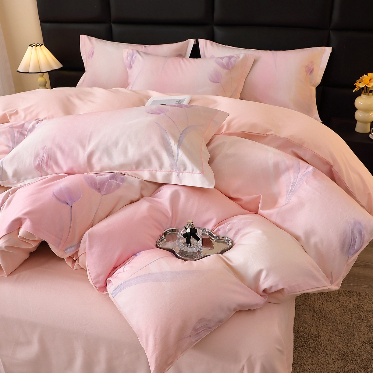 馨雅家纺 2025新款全棉磨毛数码印花四件套 一隅花町-粉