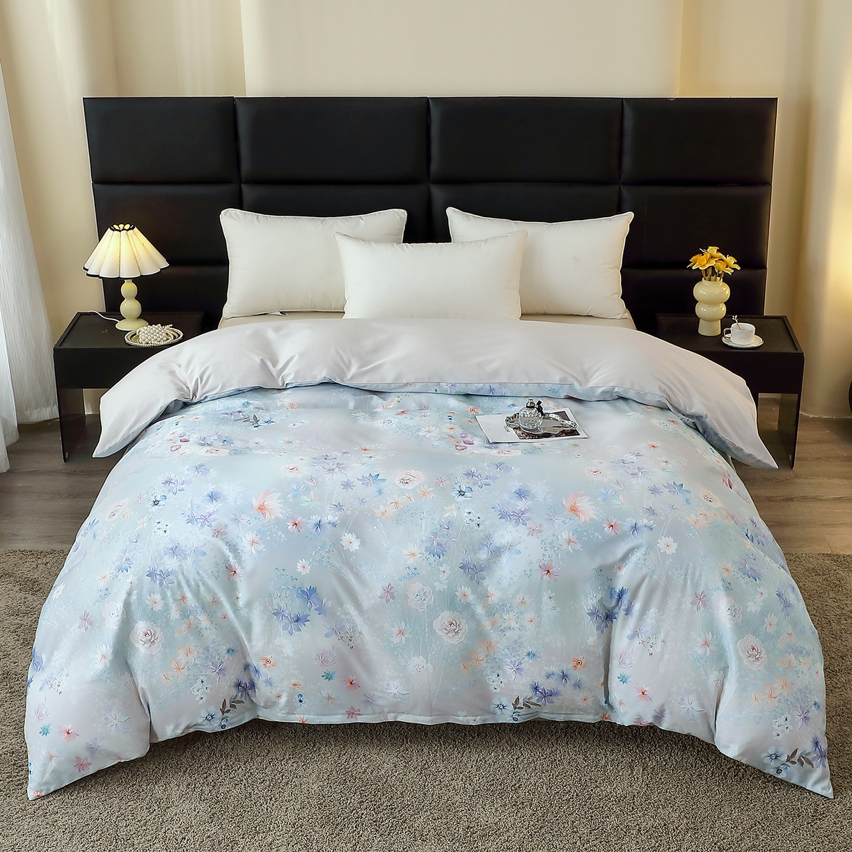 91家纺网 家纺一手货源 找家纺 馨雅家纺 2025新款全棉磨毛数码印花单品被套 云茉花间-兰