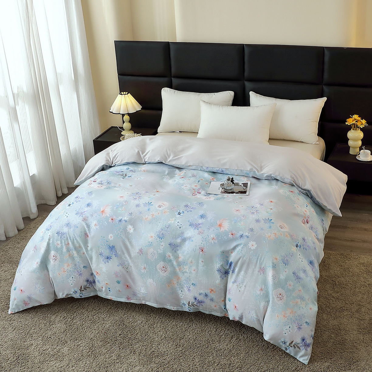 91家纺网 家纺一手货源 找家纺 馨雅家纺 2025新款全棉磨毛数码印花单品被套 云茉花间-兰