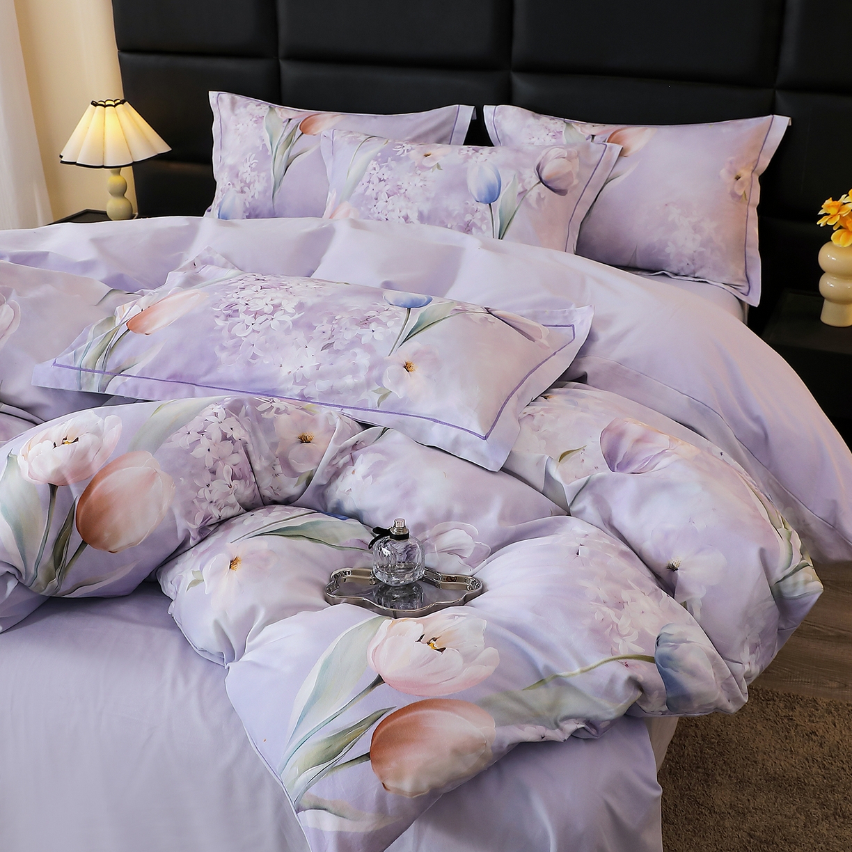 馨雅家纺 2025新款全棉磨毛数码印花四件套 郁花町-紫