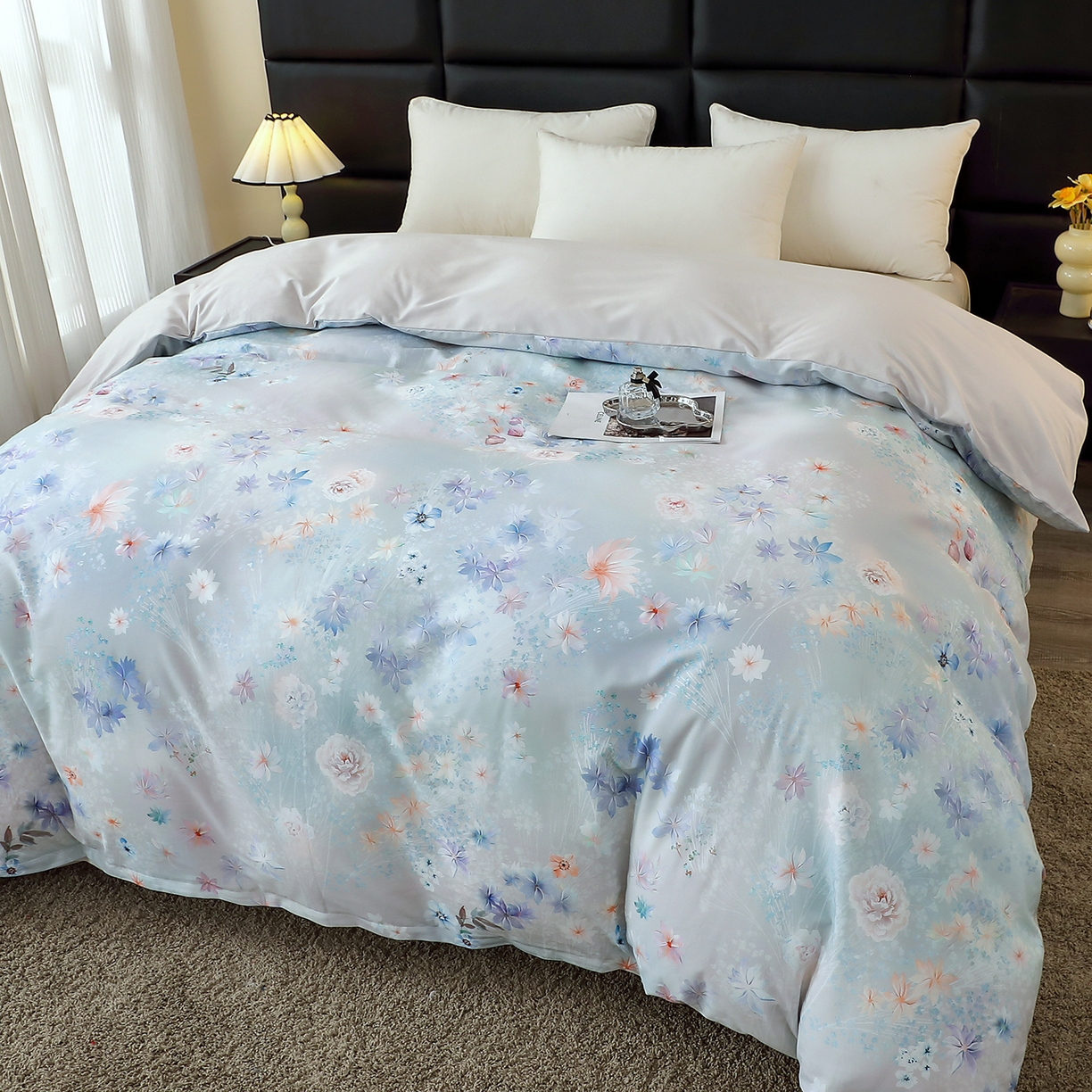 91家纺网 家纺一手货源 找家纺 馨雅家纺 2025新款全棉磨毛数码印花单品被套 云茉花间-兰