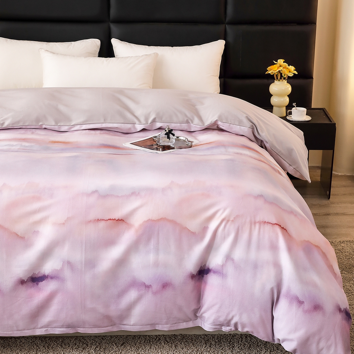 91家纺网 家纺一手货源 找家纺 馨雅家纺 2025新款全棉磨毛数码印花单品被套 云霞-粉