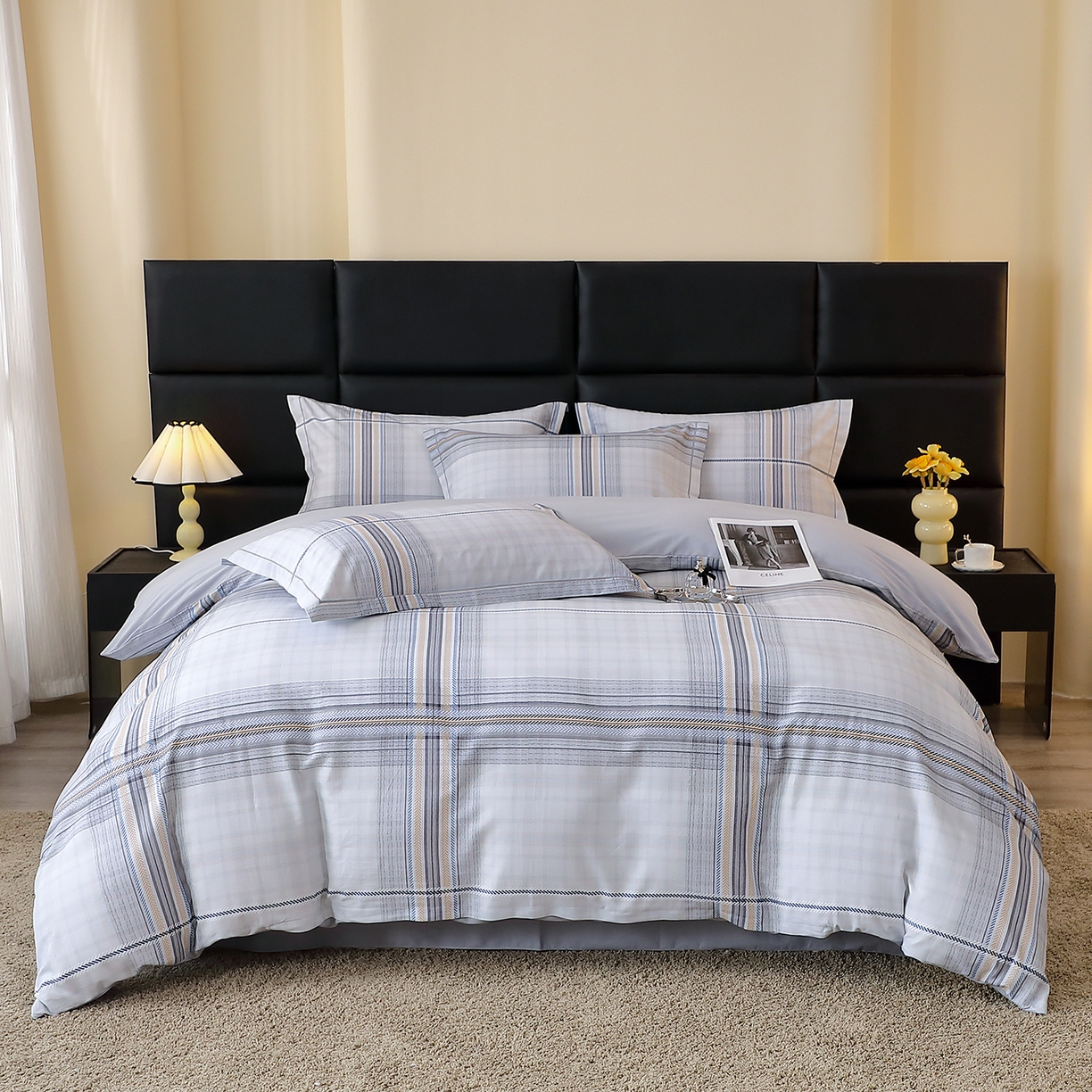 91家纺网 家纺一手货源 找家纺 馨雅家纺 2025新款全棉磨毛数码印花四件套 遇见-灰