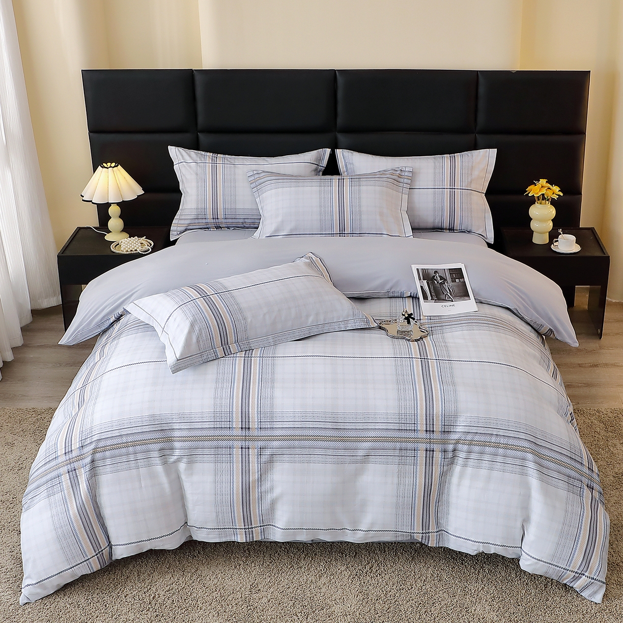 91家纺网 家纺一手货源 找家纺 馨雅家纺 2025新款全棉磨毛数码印花四件套 遇见-灰