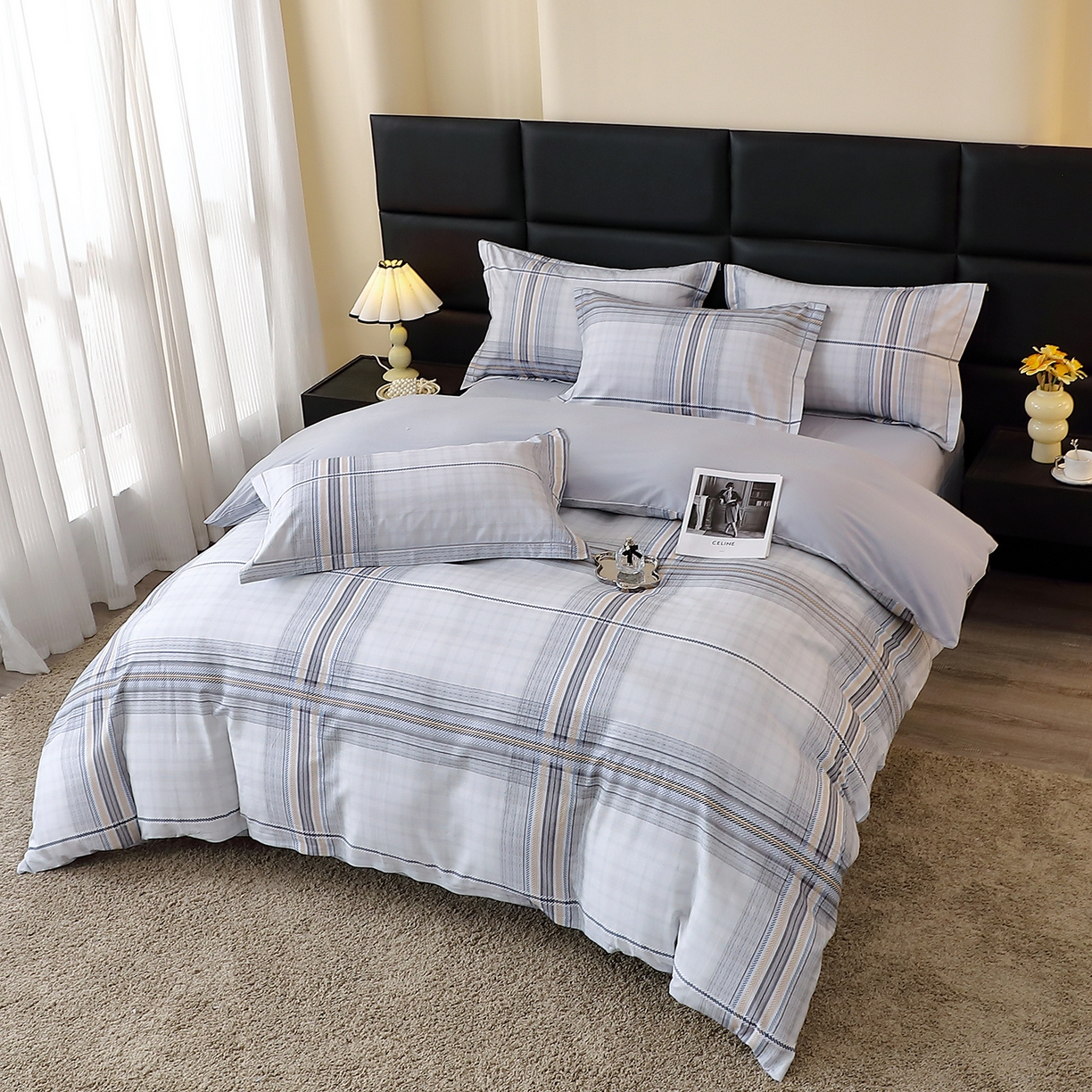 91家纺网 家纺一手货源 找家纺 馨雅家纺 2025新款全棉磨毛数码印花四件套 遇见-灰