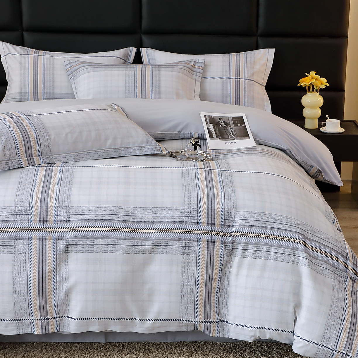 91家纺网 家纺一手货源 找家纺 馨雅家纺 2025新款全棉磨毛数码印花四件套 遇见-灰