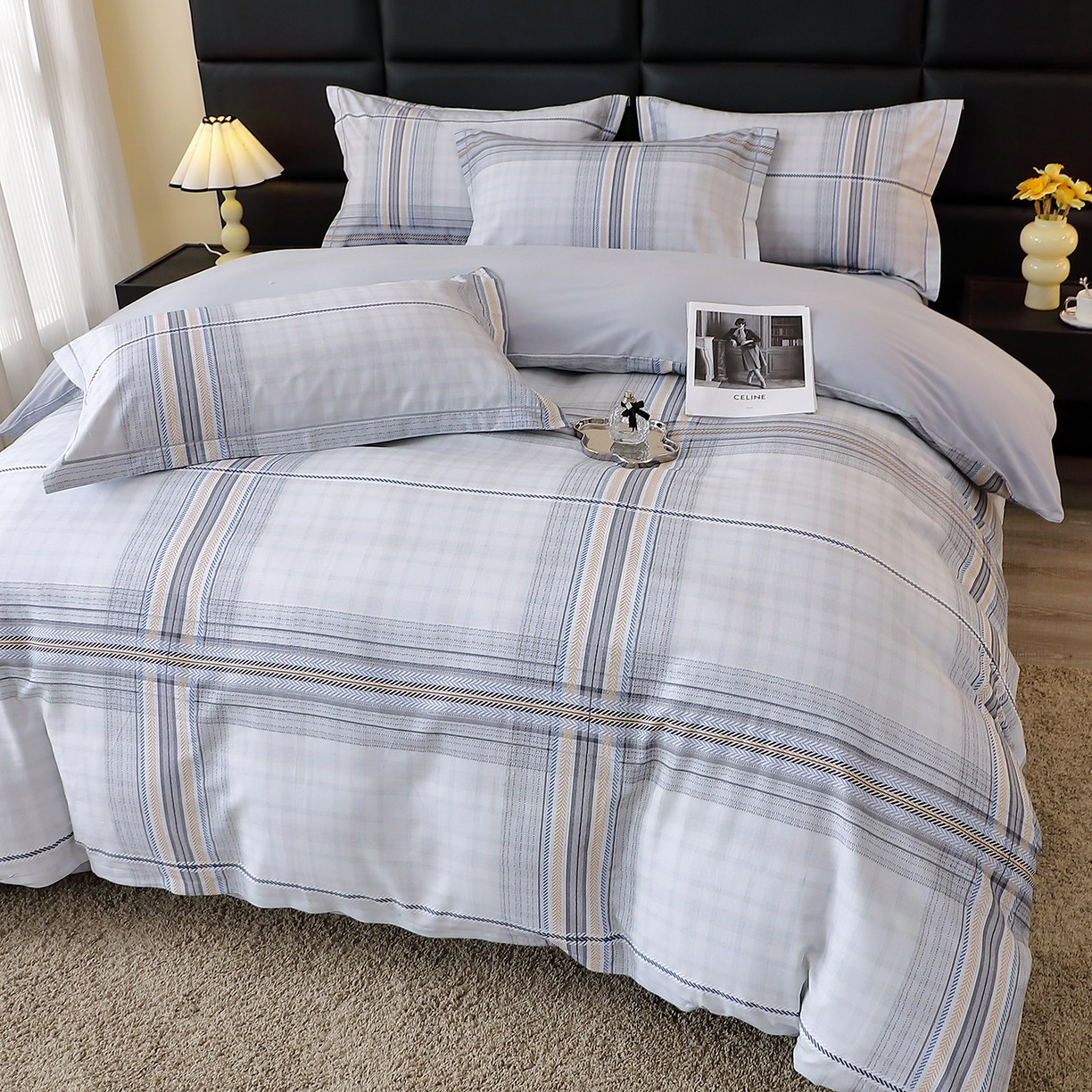 91家纺网 家纺一手货源 找家纺 馨雅家纺 2025新款全棉磨毛数码印花四件套 遇见-灰