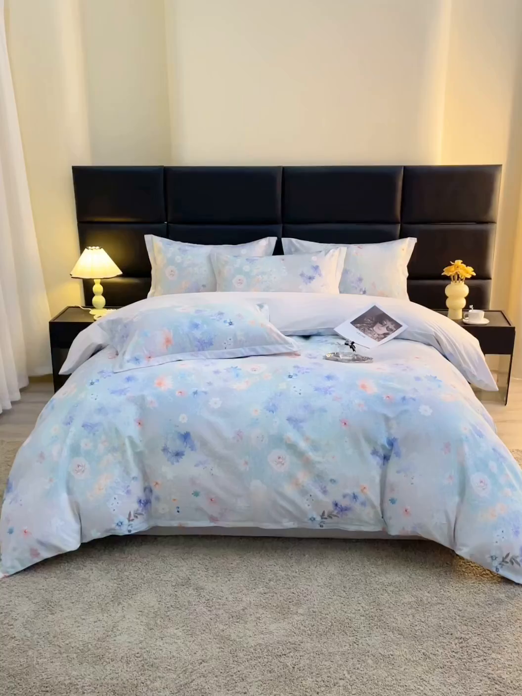 91家纺网 家纺一手货源 找家纺 馨雅家纺 2025新款全棉磨毛数码印花四件套 云茉花间-兰