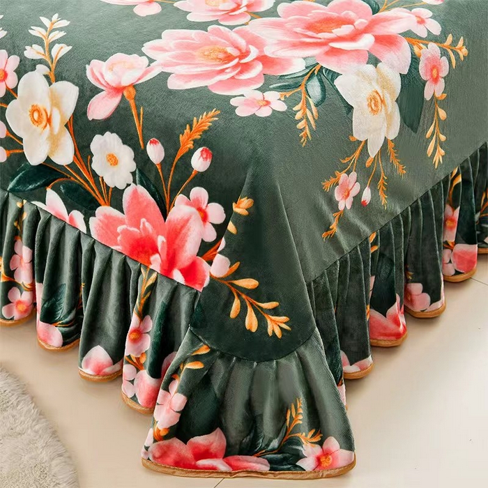 91家纺网 家纺一手货源 找家纺 新8.5-9.5斤法莱绒四件套珊瑚牛奶金貂绒四件套床裙 香风雅韵