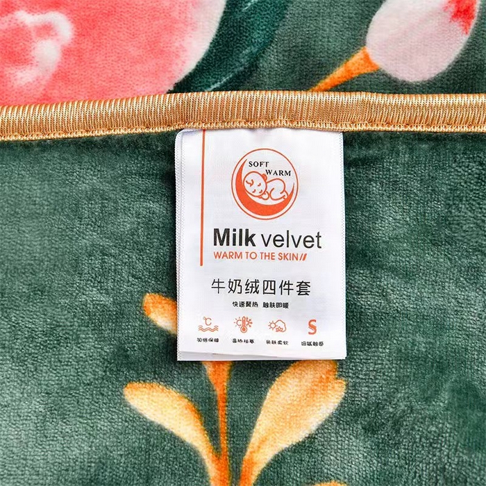 91家纺网 家纺一手货源 找家纺 新8.5-9.5斤法莱绒四件套珊瑚牛奶金貂绒四件套床裙 香风雅韵