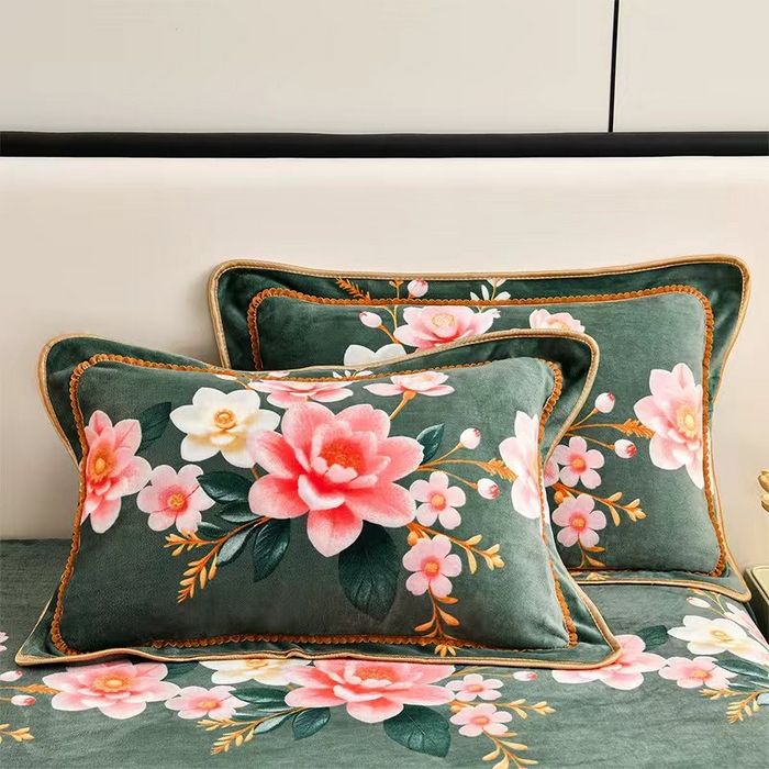 91家纺网 家纺一手货源 找家纺 新8.5-9.5斤法莱绒四件套珊瑚牛奶金貂绒四件套床裙 香风雅韵