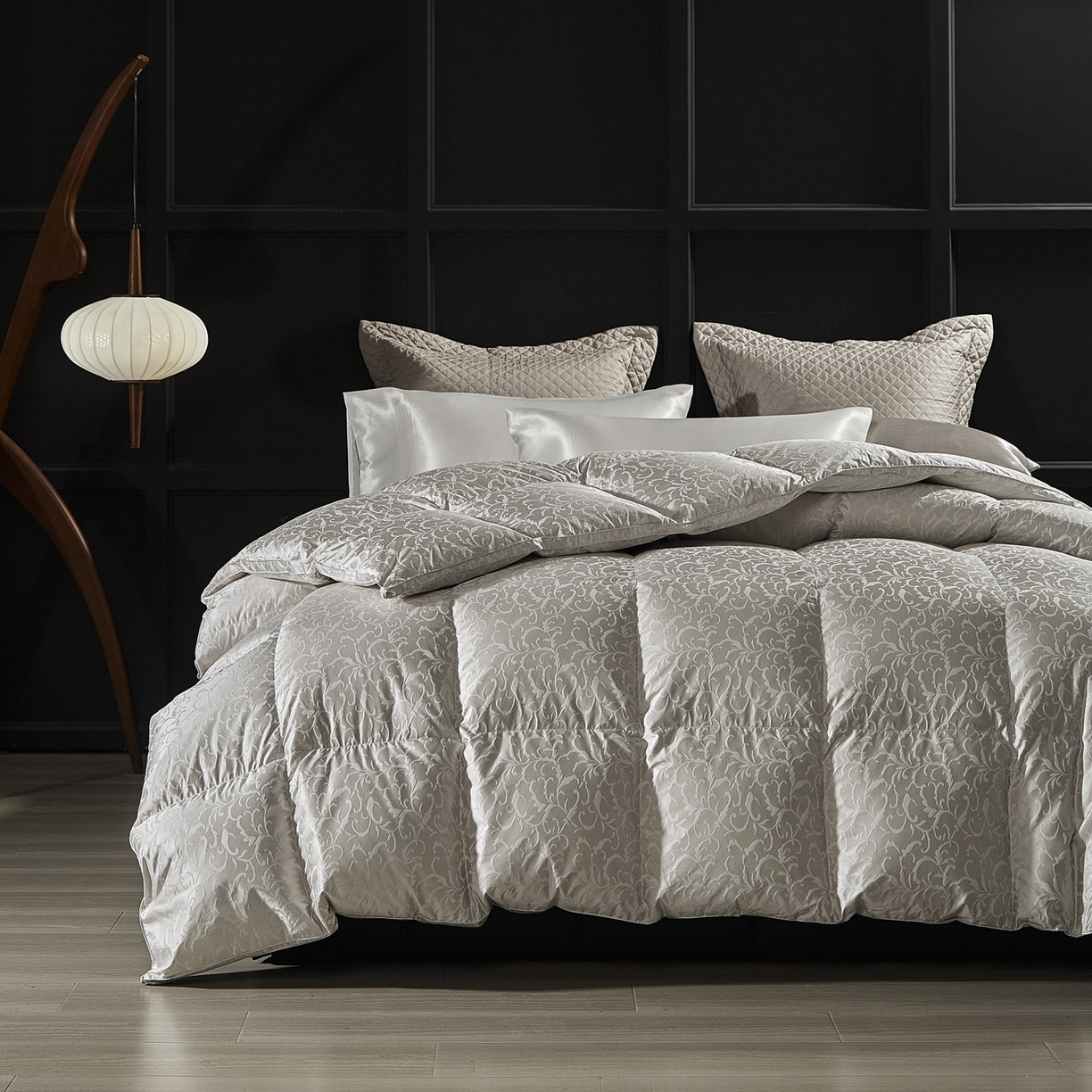 91家纺网 家纺一手货源 找家纺 暖羽屋羽绒馆 2025新款95鸭绒95绒子含量超精密金银丝大提花冬被羽绒被子双人羽绒春秋被芯 洛威尔 灰