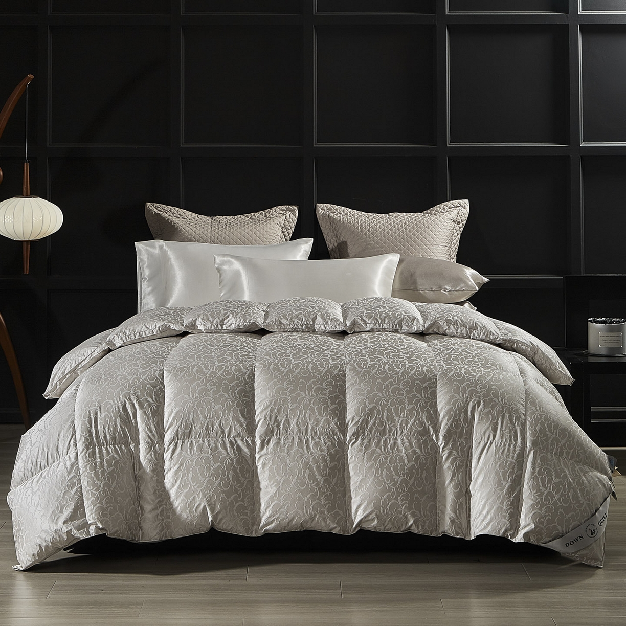 91家纺网 家纺一手货源 找家纺 暖羽屋羽绒馆 2025新款95鸭绒95绒子含量超精密金银丝大提花冬被羽绒被子双人羽绒春秋被芯 洛威尔 灰