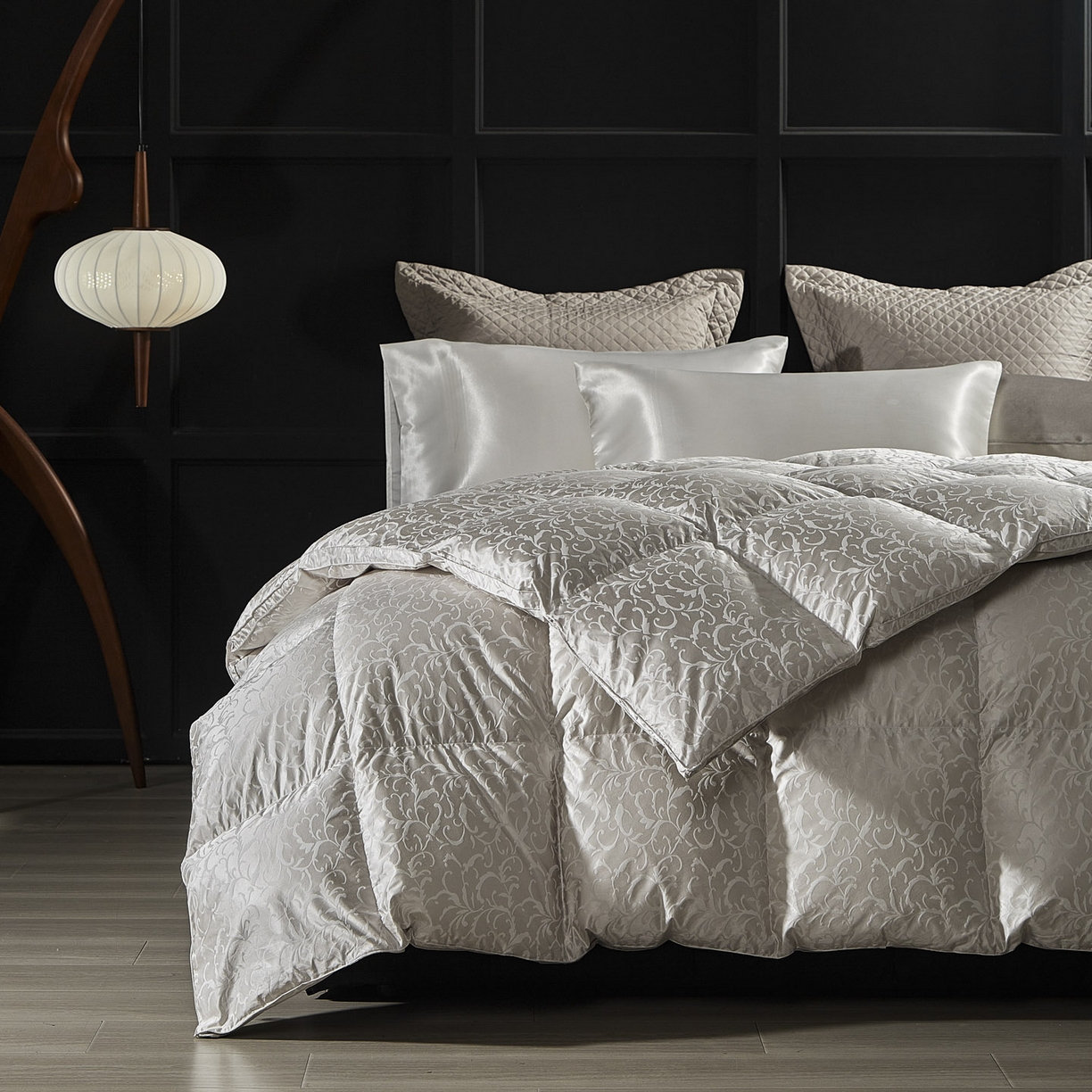 91家纺网 家纺一手货源 找家纺 暖羽屋羽绒馆 2025新款95鸭绒95绒子含量超精密金银丝大提花冬被羽绒被子双人羽绒春秋被芯 洛威尔 灰