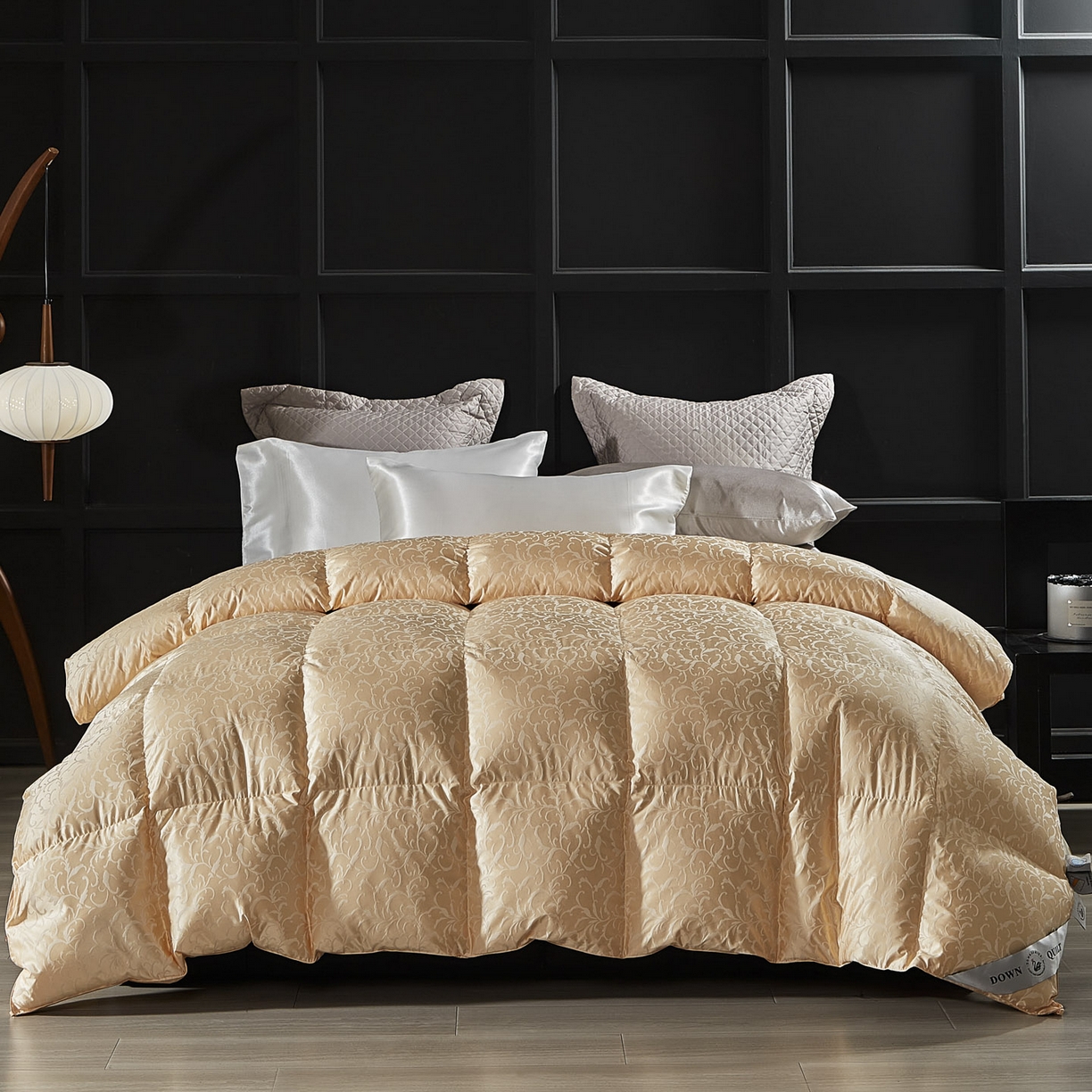 91家纺网 家纺一手货源 找家纺 暖羽屋羽绒馆 2025新款95鸭绒95绒子含量超精密金银丝大提花冬被羽绒被子双人羽绒春秋被芯 洛威尔 金