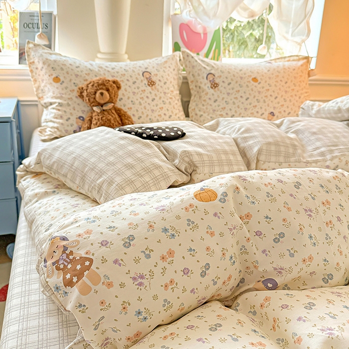 91家纺网 家纺一手货源 找家纺 卡普家居 2025新款全棉13070单品被套 碎花兔熊