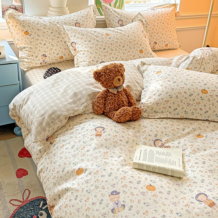 91家纺网 家纺一手货源 找家纺 卡普家居 2025新款全棉13070单品被套 碎花兔熊