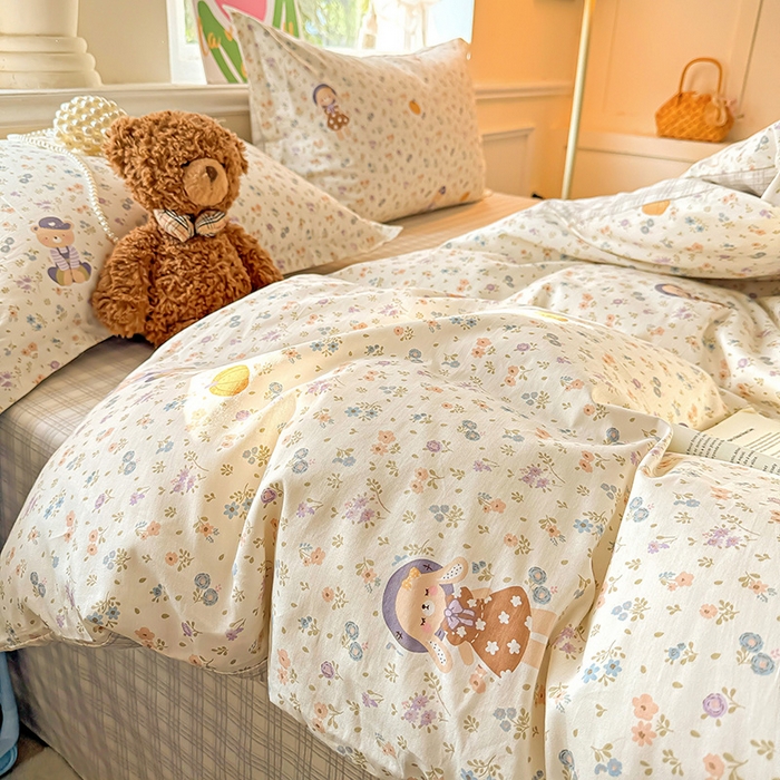 91家纺网 家纺一手货源 找家纺 卡普家居 2025新款全棉13070单品被套 碎花兔熊