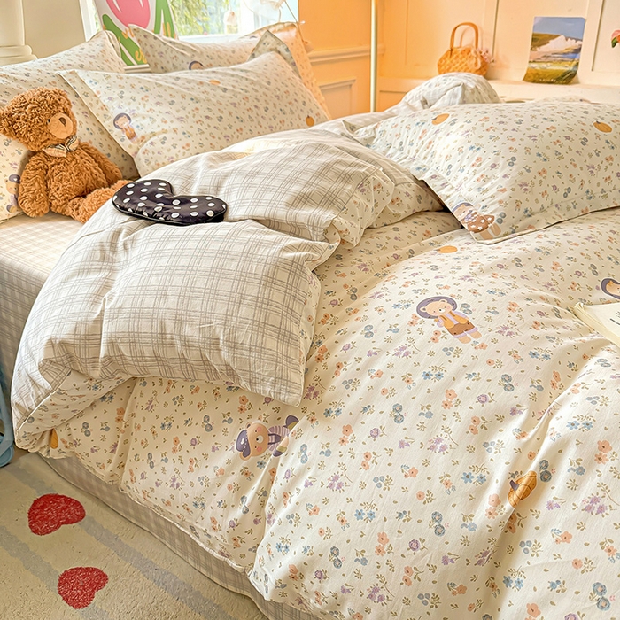 91家纺网 家纺一手货源 找家纺 卡普家居 2025新款全棉13070单品被套 碎花兔熊