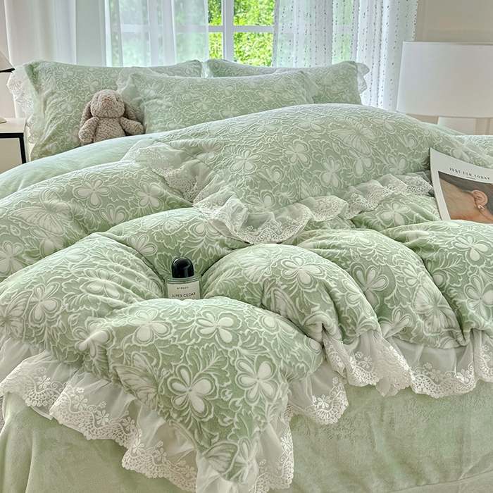 91家纺网 家纺一手货源 找家纺 锦格 2024新款A类水洗棉夹棉床盖三件套 花黛-浅米色