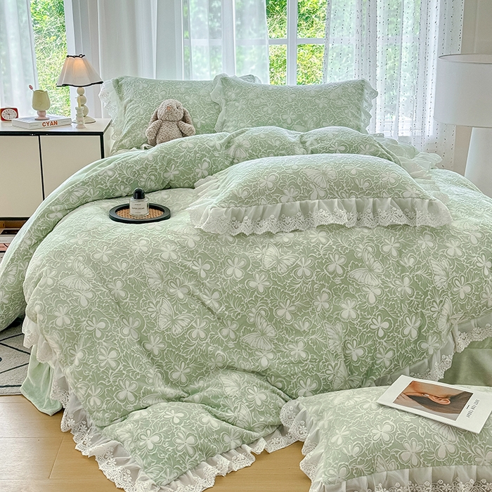 91家纺网 家纺一手货源 找家纺 （总）锦格家纺 2025新款A类雕花牛奶绒花边四件套