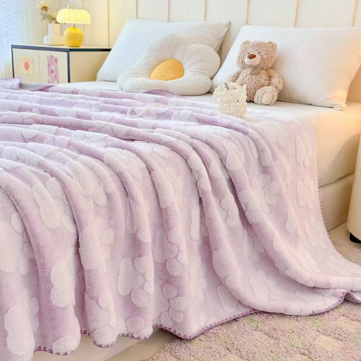 91家纺网 家纺一手货源 找家纺 （总）莱凯家纺 2025新款兔毛提花保暖多功能毛毯