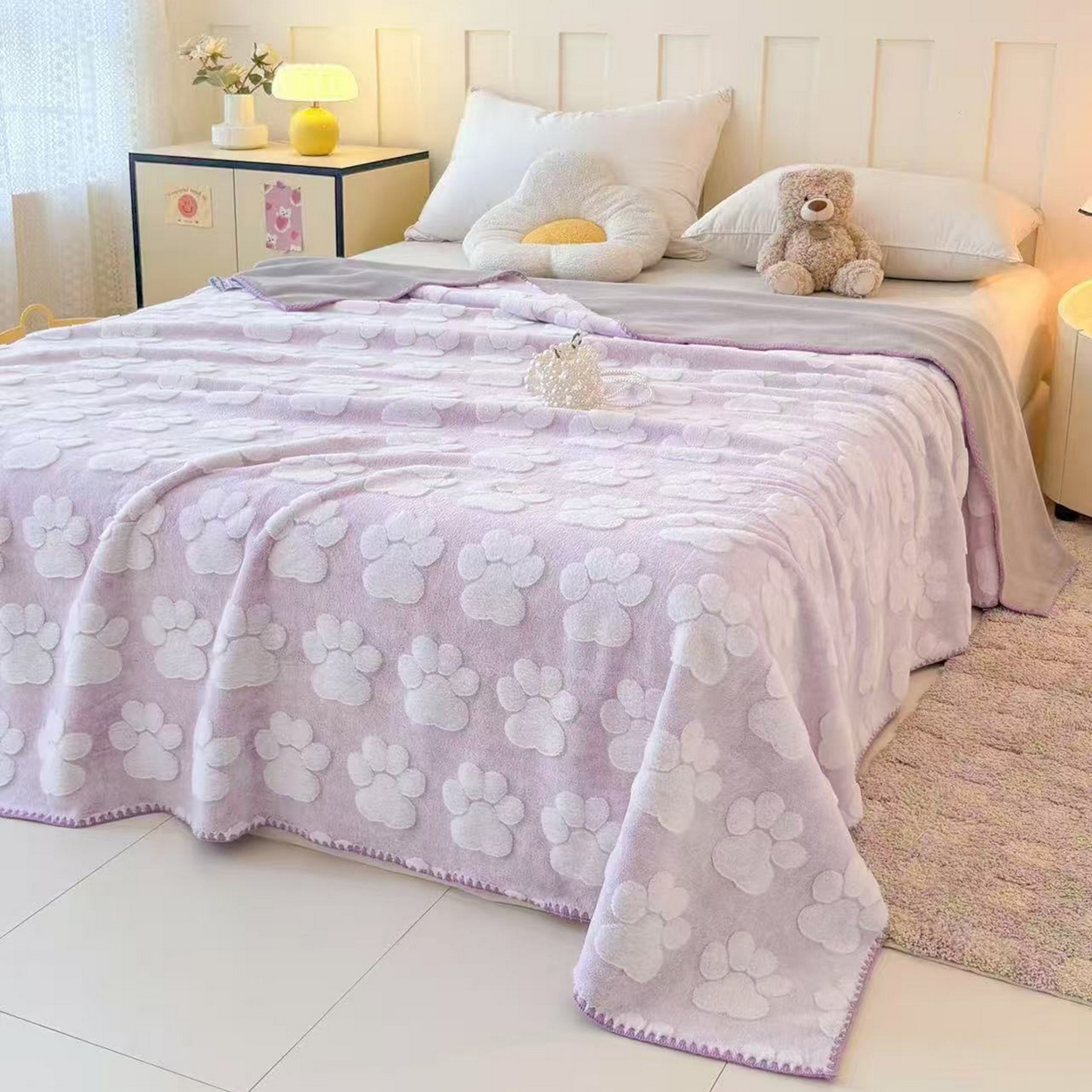 91家纺网 家纺一手货源 找家纺 （总）莱凯家纺 2025新款兔毛提花保暖多功能毛毯