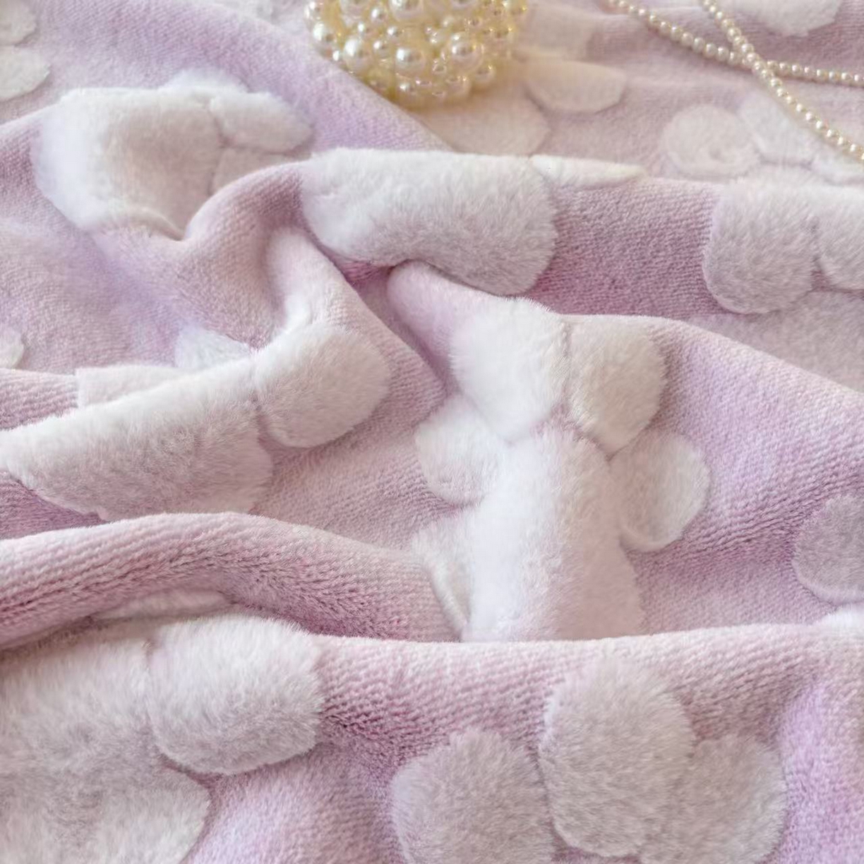 91家纺网 家纺一手货源 找家纺 莱凯家纺 2025新款兔毛提花保暖多功能毛毯 提花兔毛毯-紫