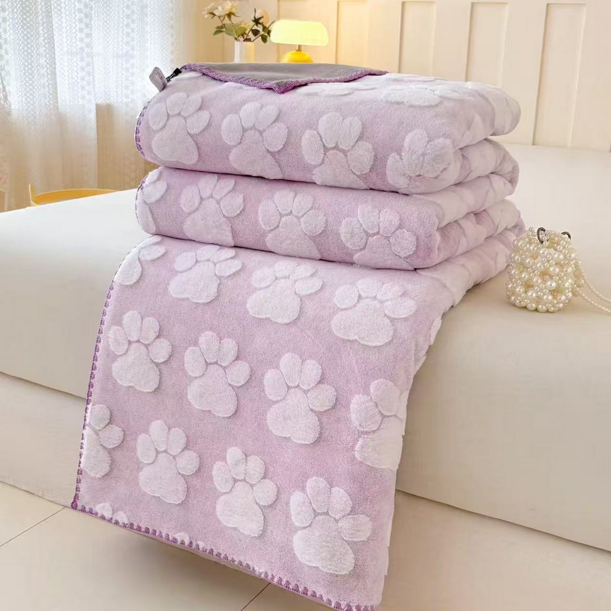 莱凯家纺 2025新款兔毛提花保暖多功能毛毯 提花兔毛毯-紫