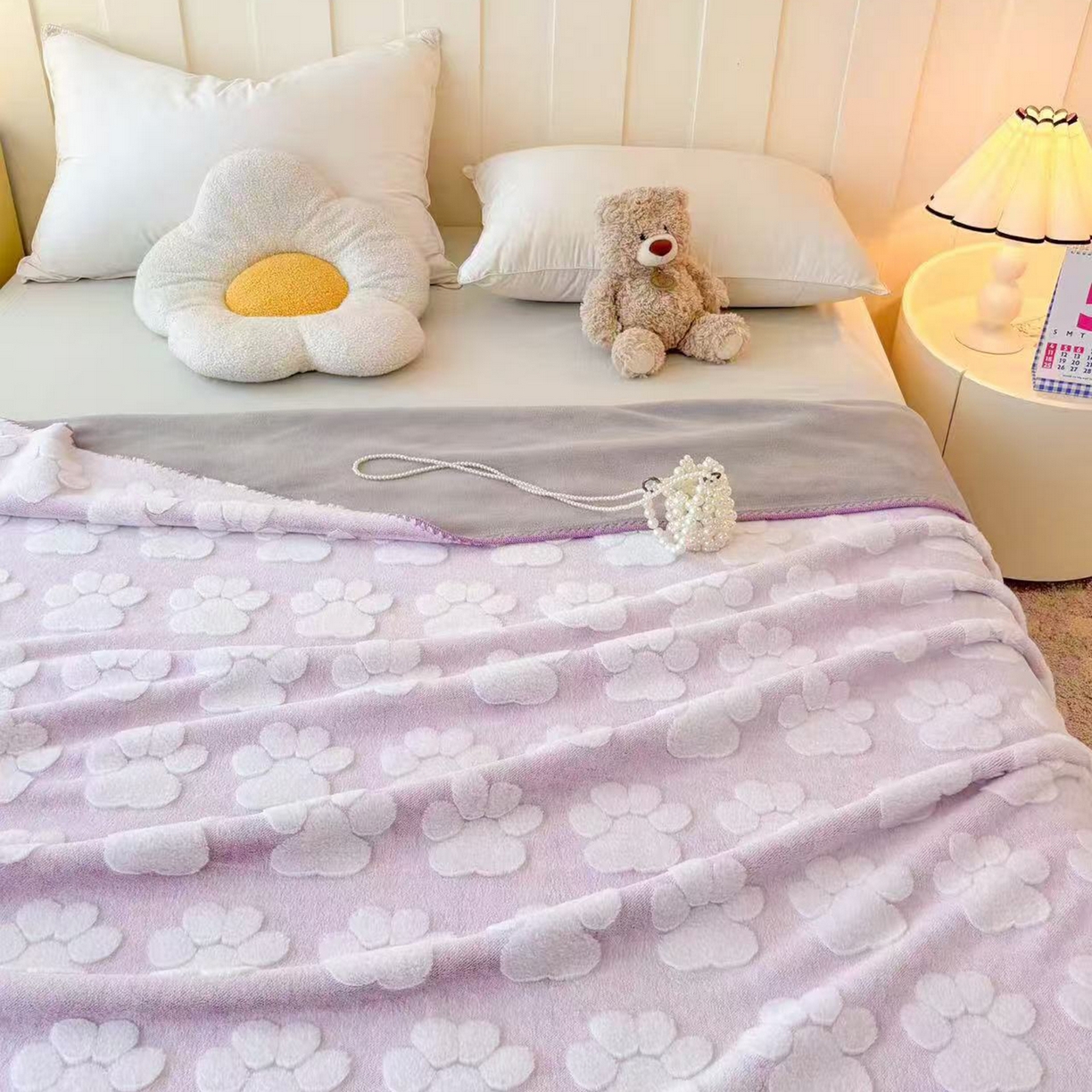 91家纺网 家纺一手货源 找家纺 莱凯家纺 2025新款兔毛提花保暖多功能毛毯 提花兔毛毯-紫