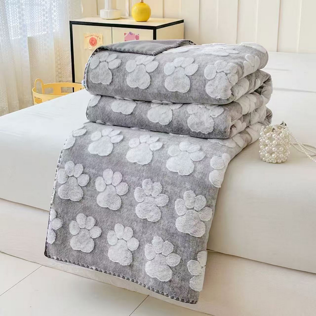 莱凯家纺 2025新款兔毛提花保暖多功能毛毯 提花兔毛毯-灰