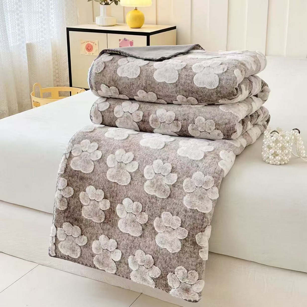 莱凯家纺 2025新款兔毛提花保暖多功能毛毯 提花兔毛毯-深咖