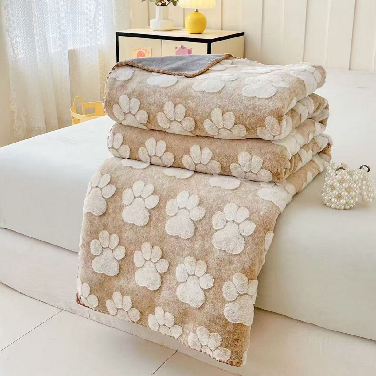 莱凯家纺 2025新款兔毛提花保暖多功能毛毯 提花兔毛毯-卡其