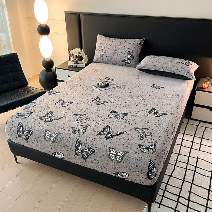 91家纺网 家纺一手货源 找家纺 莉莉安家纺 2025新款兔毛绒美拉德色系床笠床笠单件 美拉德-蝶舞