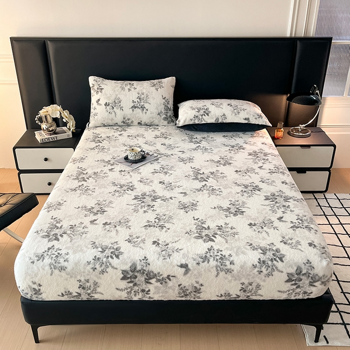 91家纺网 家纺一手货源 找家纺 莉莉安家纺 2025新款兔毛绒美拉德色系床笠床笠单件 美拉德-墨花