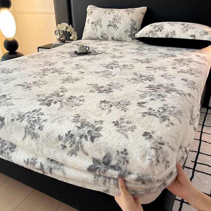 91家纺网 家纺一手货源 找家纺 莉莉安家纺 2025新款兔毛绒美拉德色系床笠床笠单件 美拉德-墨花