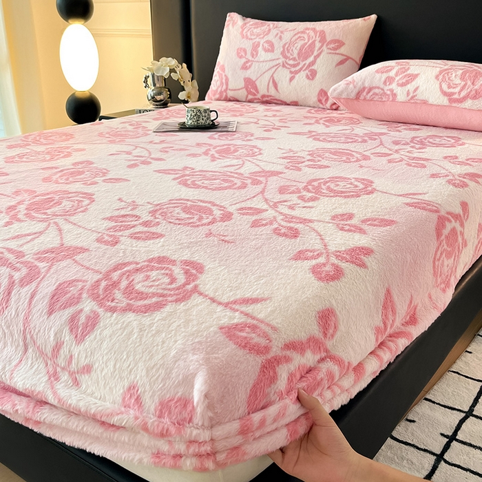91家纺网 家纺一手货源 找家纺 莉莉安家纺 2025新款兔毛绒美拉德色系床笠床笠单件 美拉德-粉蔷薇