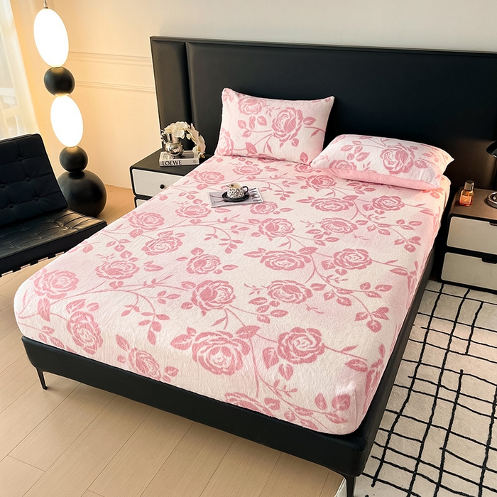 91家纺网 家纺一手货源 找家纺 莉莉安家纺 2025新款兔毛绒美拉德色系床笠床笠单件 美拉德-粉蔷薇