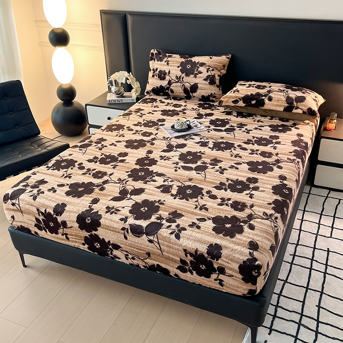 91家纺网 家纺一手货源 找家纺 莉莉安家纺 2025新款兔毛绒美拉德色系床笠床笠单件 美拉德-繁花