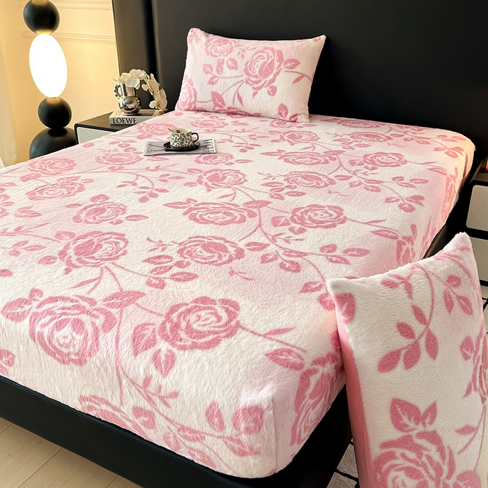 91家纺网 家纺一手货源 找家纺 莉莉安家纺 2025新款兔毛绒美拉德色系床笠床笠单件 美拉德-粉蔷薇