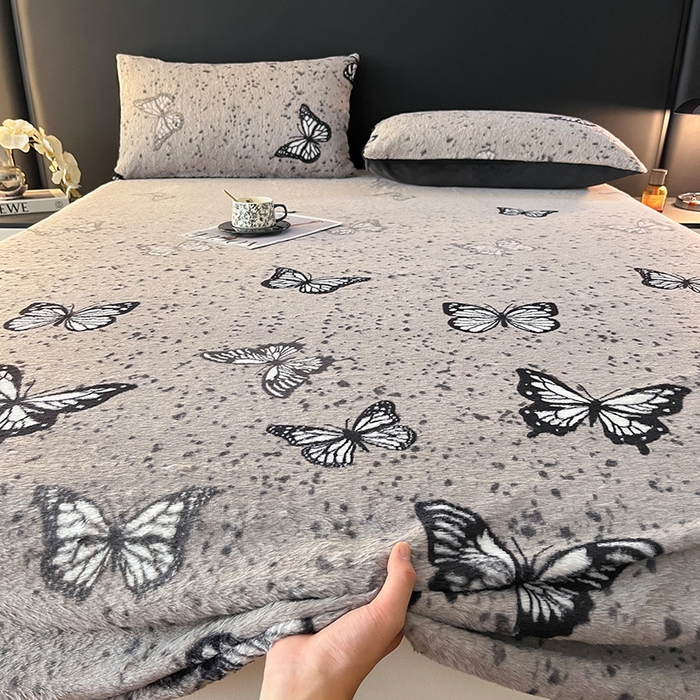 91家纺网 家纺一手货源 找家纺 莉莉安家纺 2025新款兔毛绒美拉德色系床笠床笠单件 美拉德-蝶舞