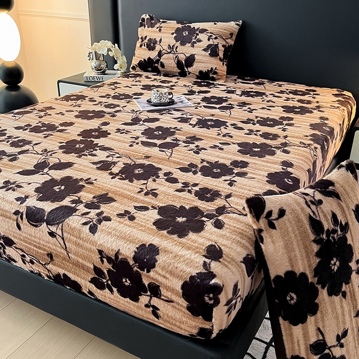 91家纺网 家纺一手货源 找家纺 莉莉安家纺 2025新款兔毛绒美拉德色系床笠床笠单件 美拉德-繁花