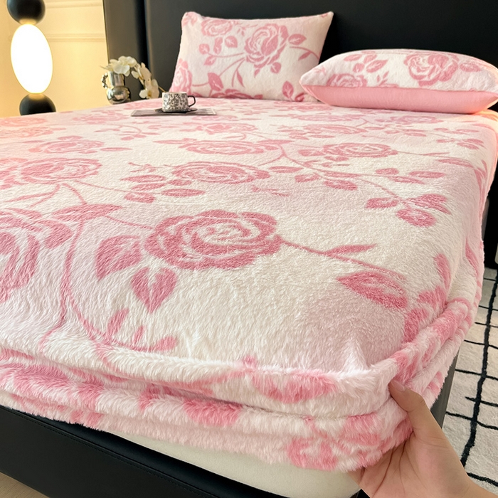 91家纺网 家纺一手货源 找家纺 莉莉安家纺 2025新款兔毛绒美拉德色系床笠床笠单件 美拉德-粉蔷薇