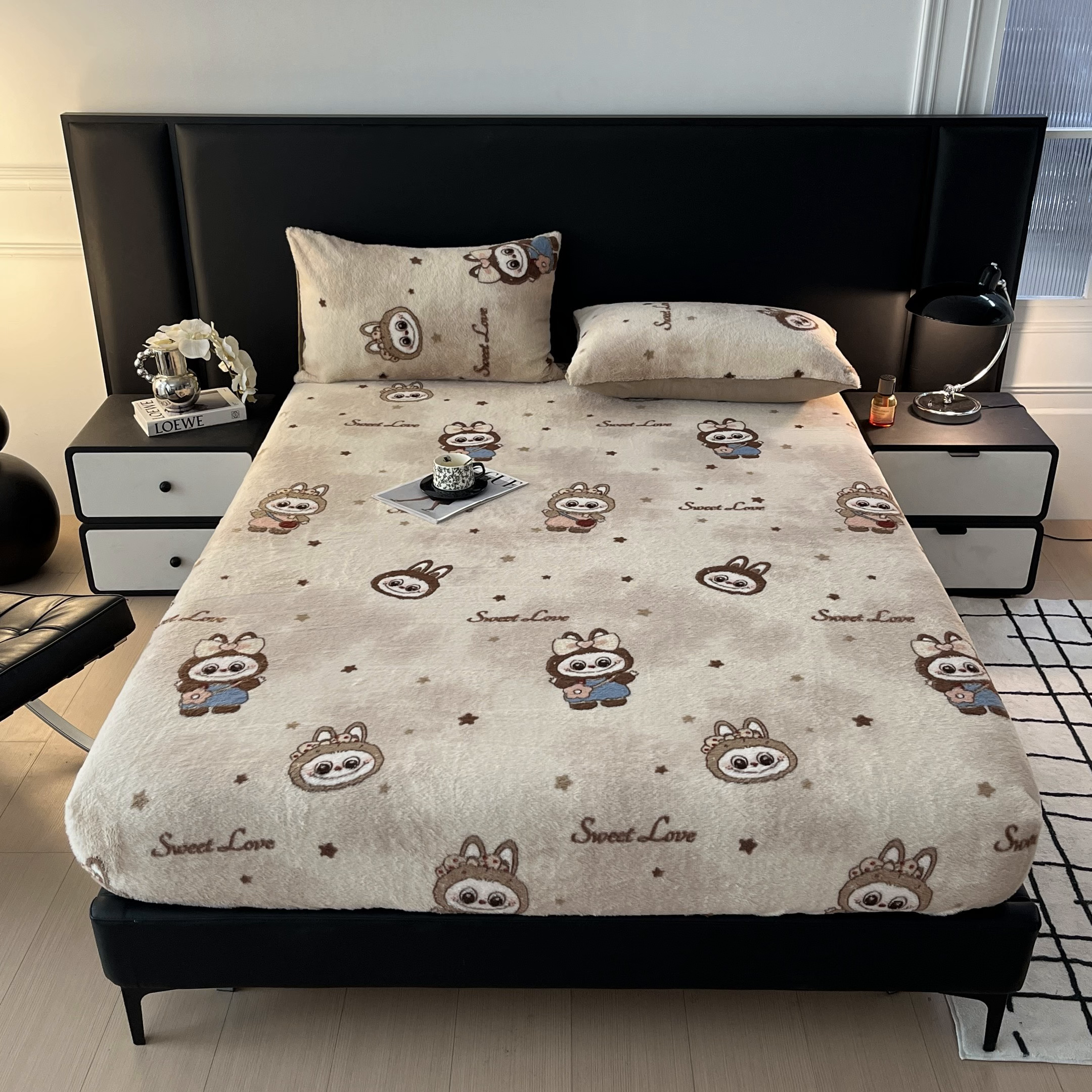 91家纺网 家纺一手货源 找家纺 莉莉安家纺 2025新款兔毛绒美拉德色系床笠床笠单件 美拉德-拉布布