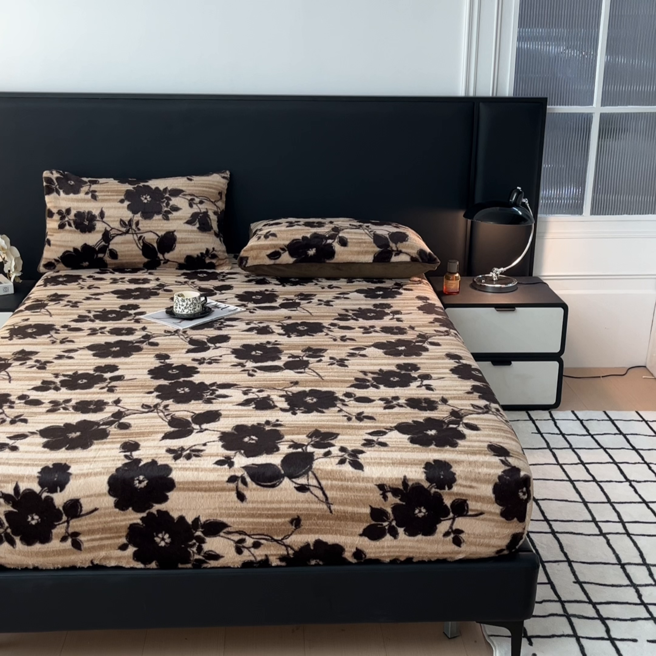 91家纺网 家纺一手货源 找家纺 莉莉安家纺 2025新款兔毛绒美拉德色系床笠床笠单件 美拉德-繁花