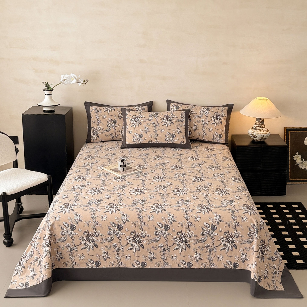 91家纺网 家纺一手货源 找家纺 （总）蓝邻家纺 2025新款全棉复古风磨毛拼角单床单系列