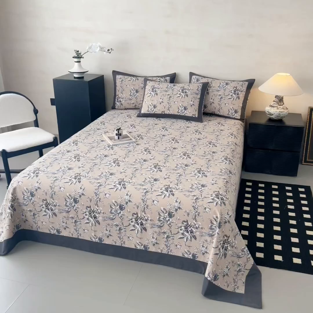 91家纺网 家纺一手货源 找家纺 （总）蓝邻家纺 2025新款全棉复古风磨毛拼角单床单系列